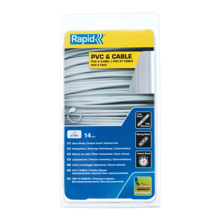 Rapid 40107363, set 14 batoane de adeziv, cabluri si PVC, transparente, 12 x 190 mm [1]