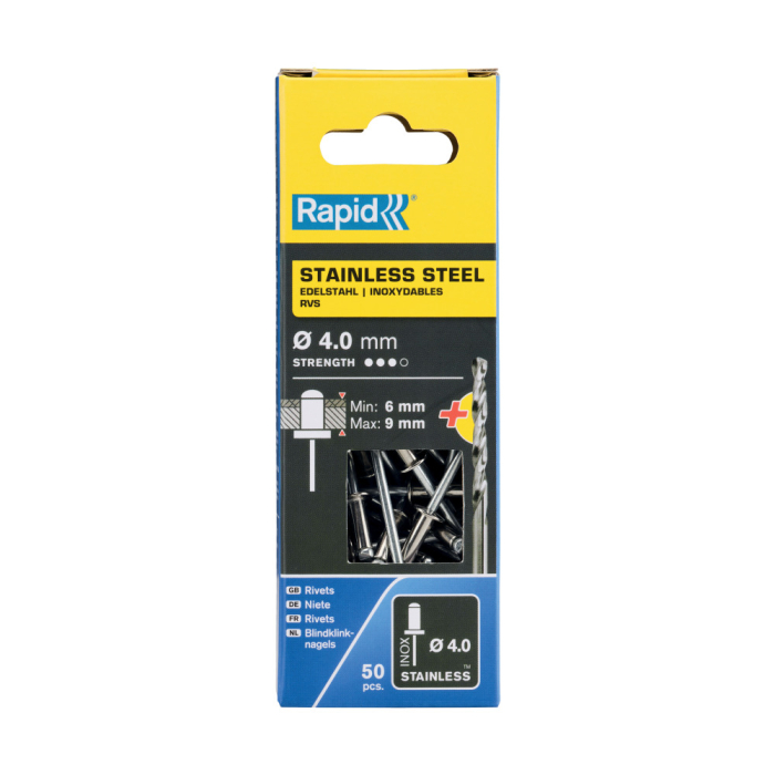 Rapid 5000394, set nituri din otel inoxidabil, inclusiv burghiu, 50 buc, 6-9mm, Ø4.0 x 12mm [2]