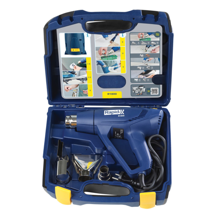 Rapid 5001350, Set pistol cu aer cald R1800, temperatura 300-550 grade, 1600W, debit reglabil in 2 trepte 250-450l/min, + geanta de transport si accesorii [2]