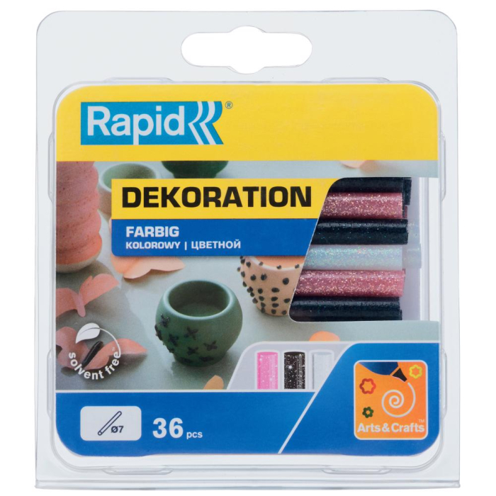 Rapid 5001423, set 36 batoane de adeziv, decoratii, colorate, cu sclipici, 7 x 90 mm [1]