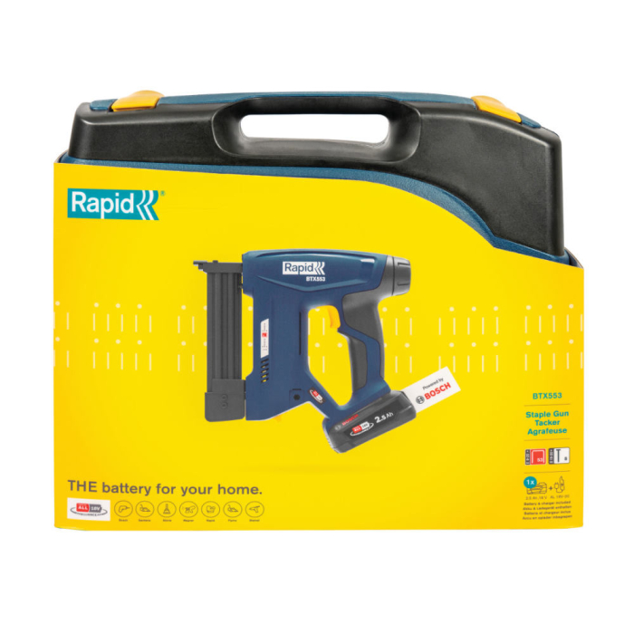 Rapid 5001506, P4A, Set pistol capsator cu acumulator si incarcator BTX553, functional cu capse No.53 si cuie No.8, Bosch Power for All Alliance [6]