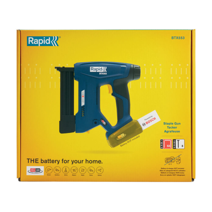 Rapid 5001509, P4A, Pistol capsator cu acumulator (doar corpul) BTX553, functional cu capse No.53 si cuie No.8, Bosch Power for All Alliance [8]