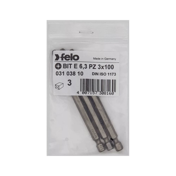 Set 3 biti Felo, seria Industrial profil Pozidrive, E6.3, PZ3, 100mm [1]