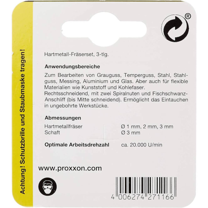 Set 3 freze tungsten, 2 caneluri, Proxxon 27116, 1.0-2.0-3.0mm, ax 3.0mm [4]