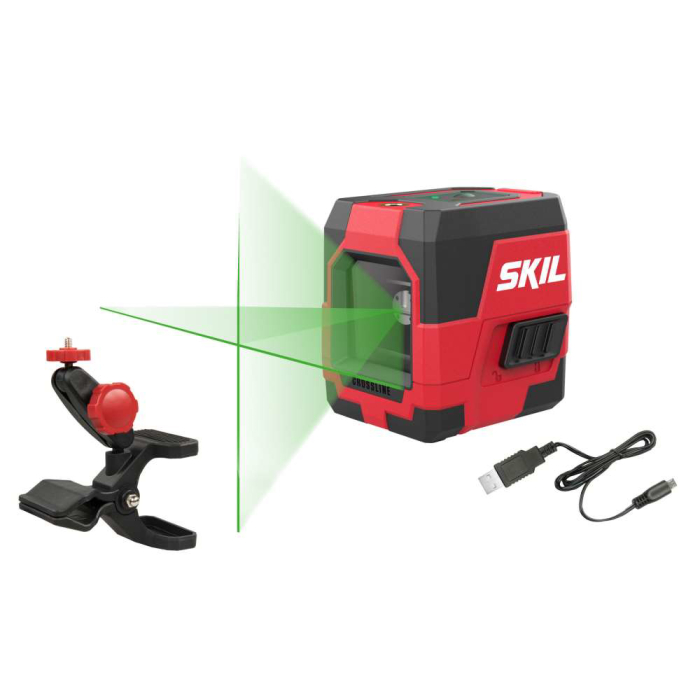 SKIL 1912 AA Nivela laser cu linie în cruce, lumina verde, raza actiune 20m, prindere trepied 1/4, Accu Li-Ion, include incarcator micro USB si clema de prindere [1]