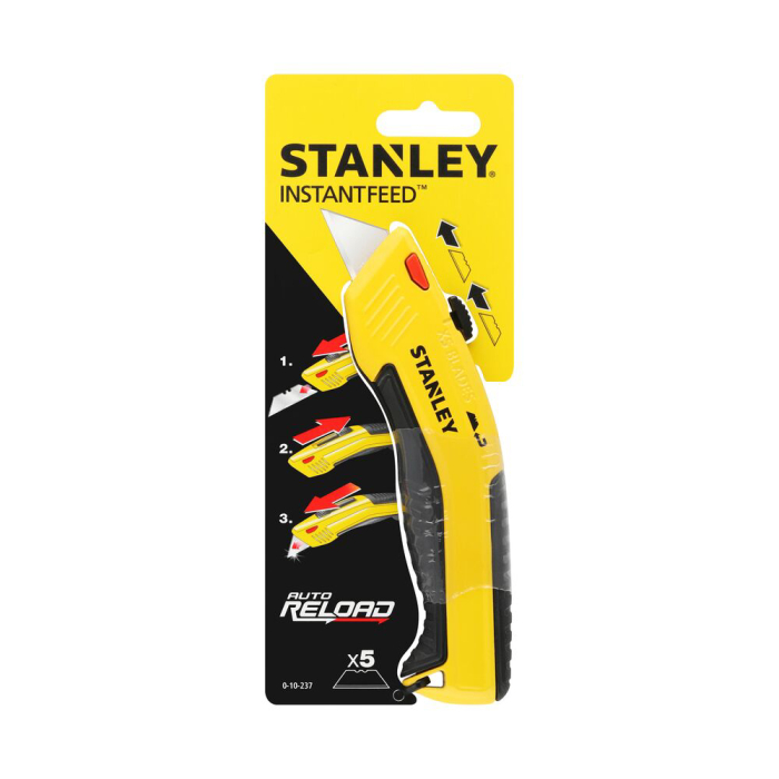 Stanley 0-10-237, Cutter cu lama retractabila si auto-incarcare, 150mm + 5 lame trapezoidala 19mm [5]