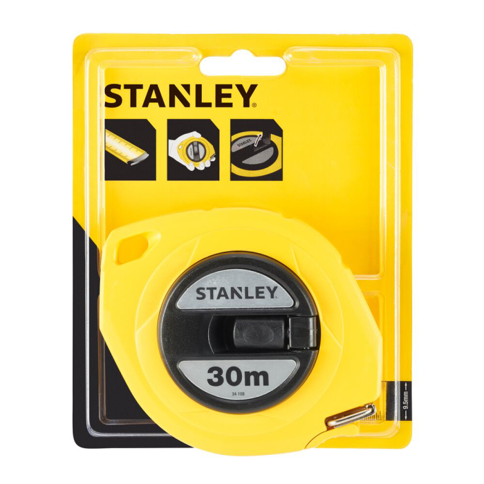 Stanley 0-34-108, ruleta inchisa cu banda de otel 30m, carlig pliabil, lama protejata, manivela pentru mulinare, 30m x 10mm, blister [3]