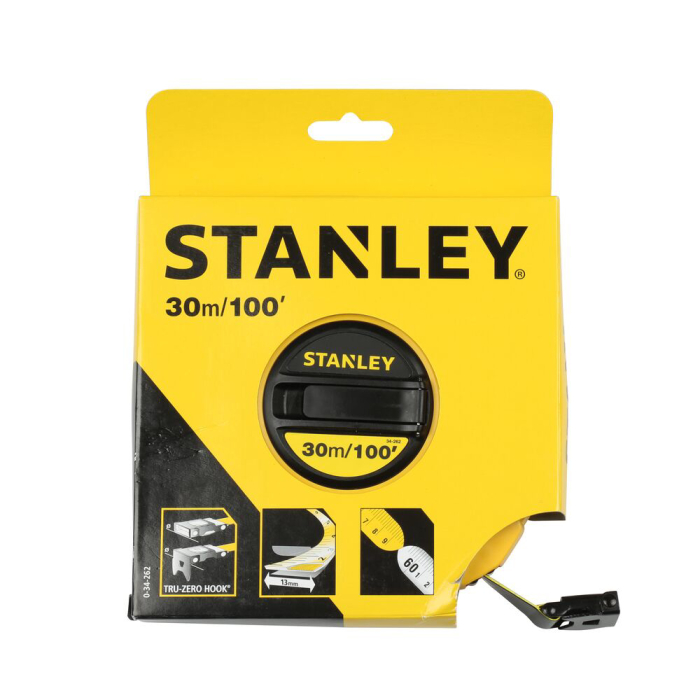Stanley 0-34-262, ruleta inchisa cu banda de fibra de sticla 30m, tru-zero, vizibilitate ridicata, 30m x 13 mm, blister [3]