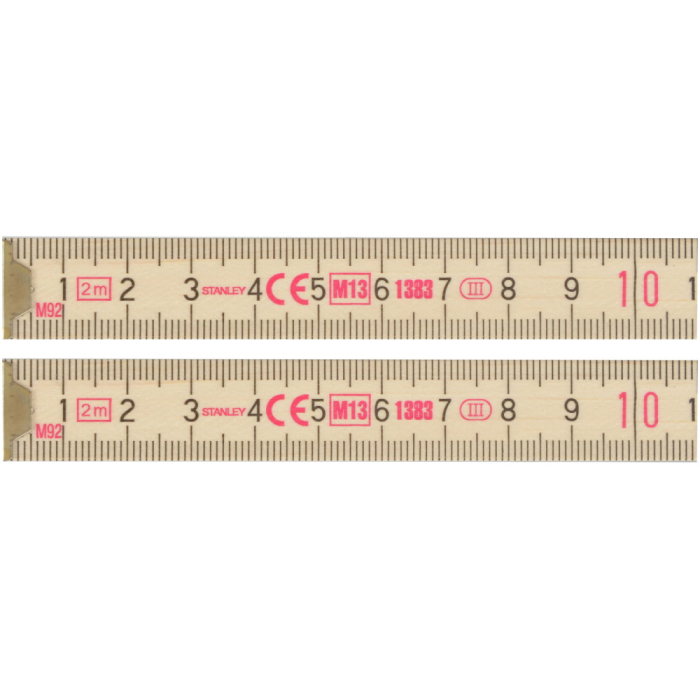 Stanley 0-35-455, metru de tamplarie din lemn 2m, finisaj lemn natur lacuit, gradare in negru, marcaj CE, 2m x 15mm, blister [2]