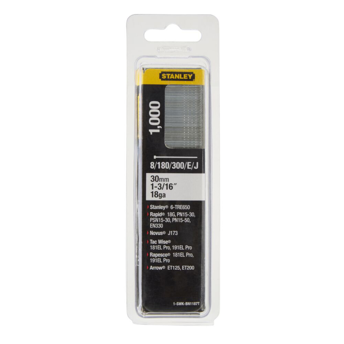 Stanley 1-SWKBN1187T, Cuie din otel galvanizat, 30mm, 1000 buc tip E/J/8/180/300, blister [1]