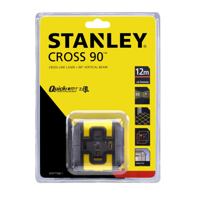 Stanley STHT77502-1, nivela laser cross 90, cu linie in cruce + un fascicul 90 grade, lumina rosie, auto-nivelare, prindere cu clema, QuickLink, raza actiune 12m, include 2 baterii AA, clema si husa [3]