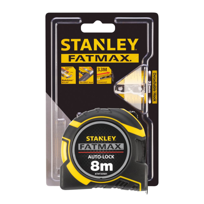Stanley XTHT0-33501, ruleta autolock fatmax 8m, Mylar®, BladeArmor, magnet fix, 8m x 32mm + un carlig detasabil, blister [4]