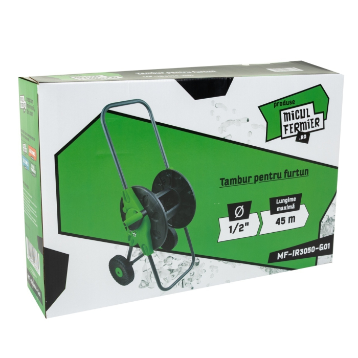 Tambur pentru furtun Micul Fermier MF-IR3050-G01 lungime maxima furtun 45m, 1/2", cu roti [5]