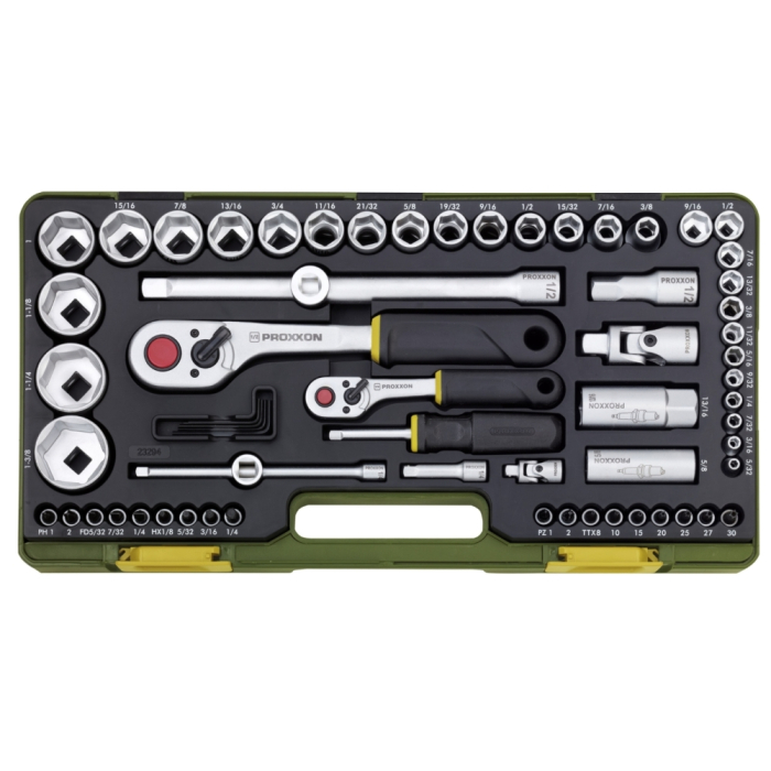 Trusa completa, versiune in Inch, cu chei tubulare de 1/4' si 1/2', Proxxon 23294, 65 piese [1]