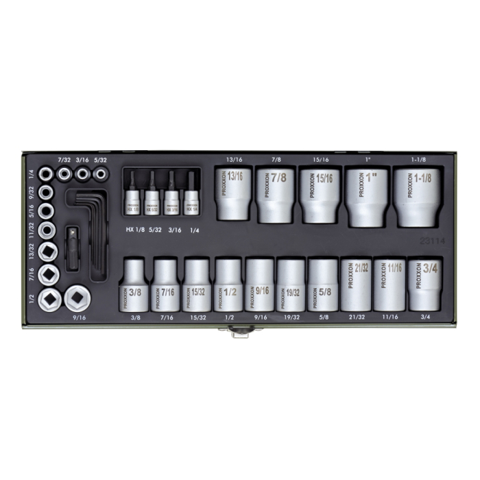 Trusa tubulare si biti, 36 de piese pentru dimensiuni în inch, 1/4' si 1/2', Proxxon 23114 [2]