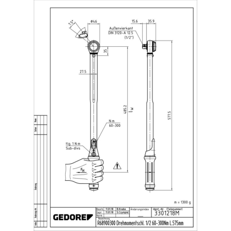 Cheie dinamometrica Gedore R68900300, 578mm, 1/2', 60 - 300 Nm [6]