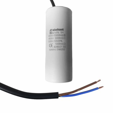 Întreținere casă și fermă - Condensator cu fire CBB60 80µF 50x127mm 450V, Elefant