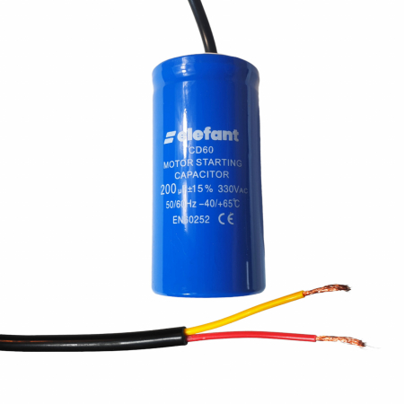 Întreținere casă și fermă - Condensator cu fire CD60 200µF 50x100mm 330V, Elefant
