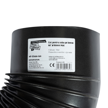 Cot pentru soba pe lemne, 90˚, 150mm, Gri mat [3]