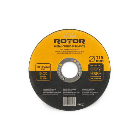 Întreținere casă și fermă - Disc abraziv pentru metal+inox ROTOR 115*1,0*22,23