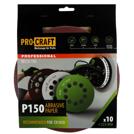 Discuri abrazive - Disc abraziv pentru slefuitor cu excentric KD225.150 PROCRAFT (Set 10 buc)Diametru: 225 mm Granulatie: P150