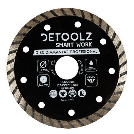 Polizoare - Disc diamantat turbo Detoolz 115x22.2mm, taiere umeda/uscata