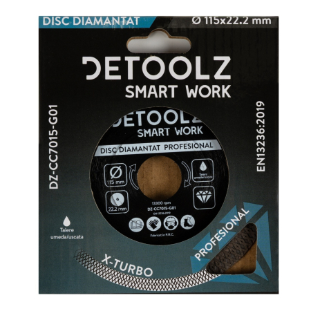 Disc diamantat turbo Detoolz 115x22.2mm, taiere umeda/uscata [3]