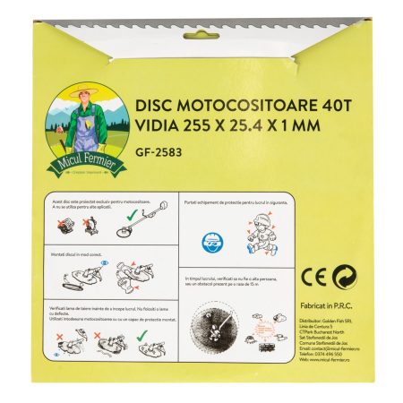 Disc motocoasa Micul Fermier, 40T, vidia, grosime 1mm, Ø255mm [4]