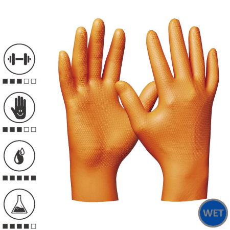 Organizare depozitare, protectie - Gebol 709670, Set 50 de manusi de protectie Orange Nitril Ultra Grip, din nitril, uz profesional, marimea 10/XL