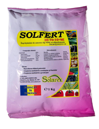 Îngrășăminte foliare hidrosolubile - Îngrășământ Solfert 30-10-10+ Me