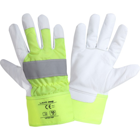 Protectia mainilor - MANUSA PIELE OVINA REFLECTORIZANTA / GALBEN-ALB - 10