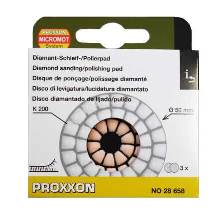 Proxxon 28658, Set 3 discuri diamantate pentru slefuire si lustruire, GR200, diametru 50mm, pentru WP/A si WP/E [2]