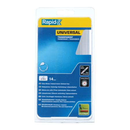 Accesorii si consumabile aer cald - Rapid 40107362, set 14 batoane de adeziv, universale, transparente, 12 x 190 mm