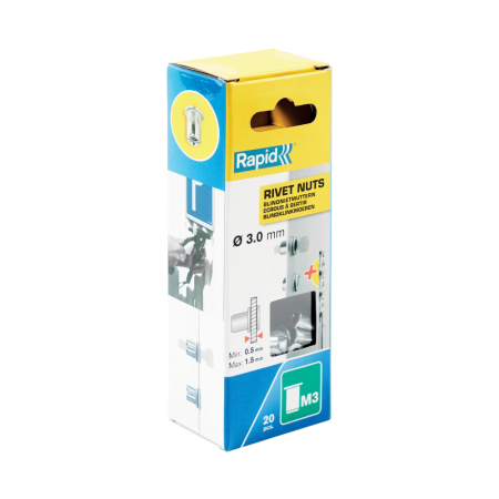 Constructii - Rapid 5000670, set 20 nituri cu filet tip piulita M3, 1.5 mm