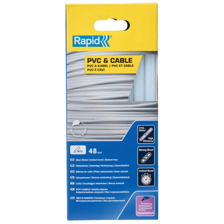 Accesorii si consumabile aer cald - Rapid 5001413, set 48 batoane de adeziv, cabluri si PVC, transparente, 12 x 190 mm