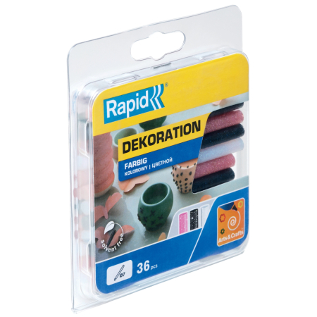 Rapid 5001423, set 36 batoane de adeziv, decoratii, colorate, cu sclipici, 7 x 90 mm [1]