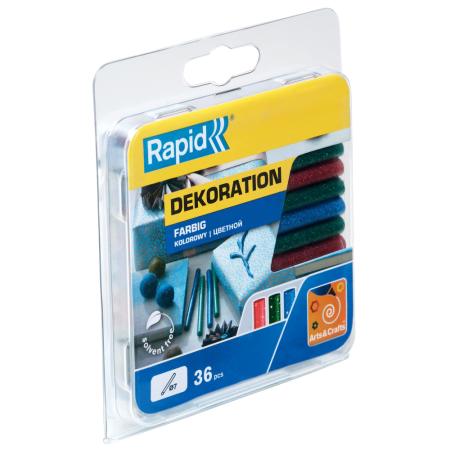 Rapid 5001425, set 36 batoane de adeziv, decoratii, colorate cu sclipici, 7 x 90 mm [1]