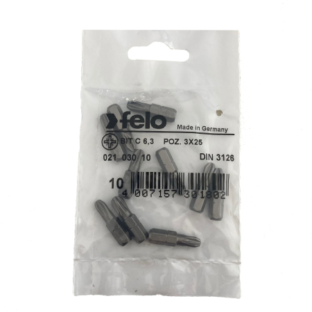 Biti si seturi biti - Set 10 biti Felo, seria Industrial profil Pozidrive, C6.3, PZ3, 25mm