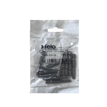 Întreținere casă și fermă - Set 10 biti Felo, seria Industrial profil Torx, E6.3, TX27, 50mm