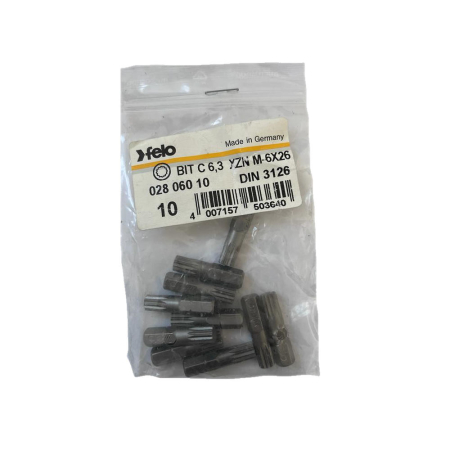 Întreținere casă și fermă - Set 10 biti Felo, seria Industrial profil XZN, C6.3, M6, 25mm