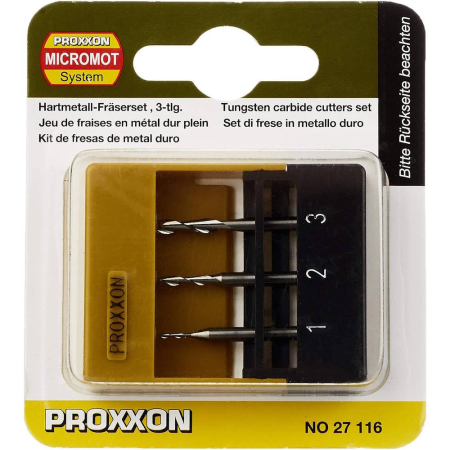 Set 3 freze tungsten, 2 caneluri, Proxxon 27116, 1.0-2.0-3.0mm, ax 3.0mm [2]