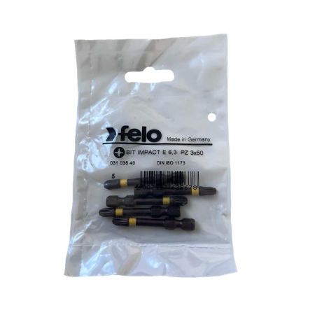 Întreținere casă și fermă - Set 5 biti Felo, seria Impact profil Pozidrive, E6.3, PZ3, 50mm