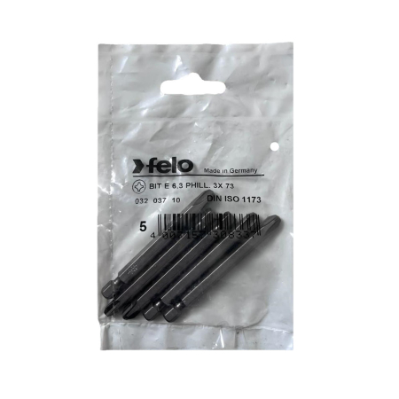 Scule de mana - Set 5 biti Felo, seria Industrial profil Philips, E6.3, PH3, 73mm