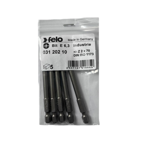 Scule de mana - Set 5 biti Felo, seria Industrial profil Plus Minus, E6.3, Z2, 70mm