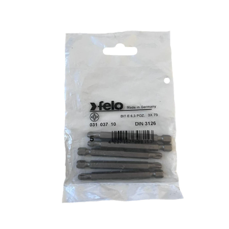 Scule de mana - Set 5 biti Felo, seria Industrial profil Pozidrive, E6.3, PZ3, 73mm