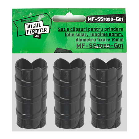 Gradinarit - Set 6 clipsuri Micul Fermier pentru prindere folie solar, lungime 60mm, diametru fixare 19mm
