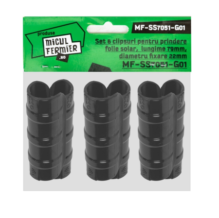 Gradinarit - Set 6 clipsuri Micul Fermier pentru prindere folie solar, lungime 79mm, diametru fixare 22mm