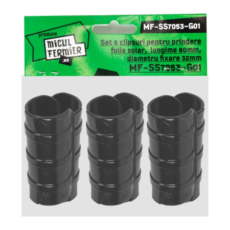 Gradinarit - Set 6 clipsuri Micul Fermier pentru prindere folie solar, lungime 80mm, diametru fixare 32mm