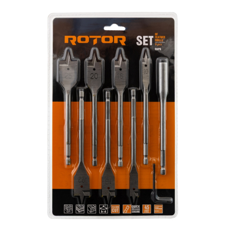Set burghie plate pentru lemn 9 buc 10-25mm ROTOR RBP9 [1]