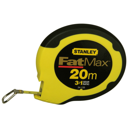 Scule de mana - Stanley 0-34-133, ruleta fatmax inchisa 20m, cu banda din fibra de otel, carabina cu agatatoare, angrenaj de multiplicare, 20m x 10mm, blister